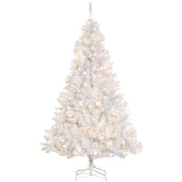 BreeBe - 6 ft Tall Prelit Christmas Tree Douglas Fir Artificial Christmas Tree with Realistic Branches - White