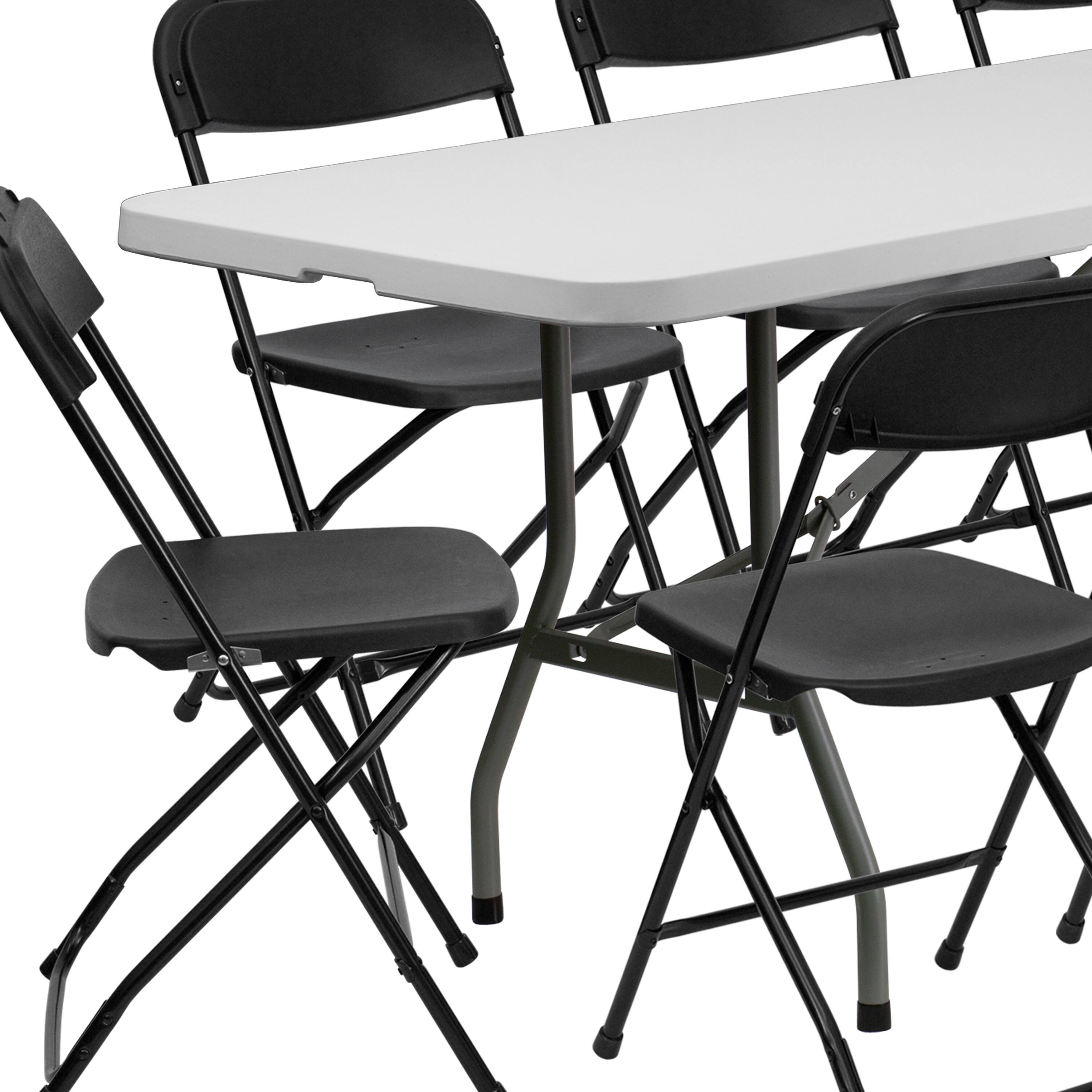 Alt View 7. Emma + Oliver - 30"W x 96"L Bi-Fold Plastic Event/Training Folding Table Set with 10 Folding Chairs - Black.