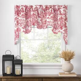 Ellis Curtain - Victoria Park Toile High Quality Classic Print Swag Lined Empress Window Valance - 2-Piece - 70 x28" - Red