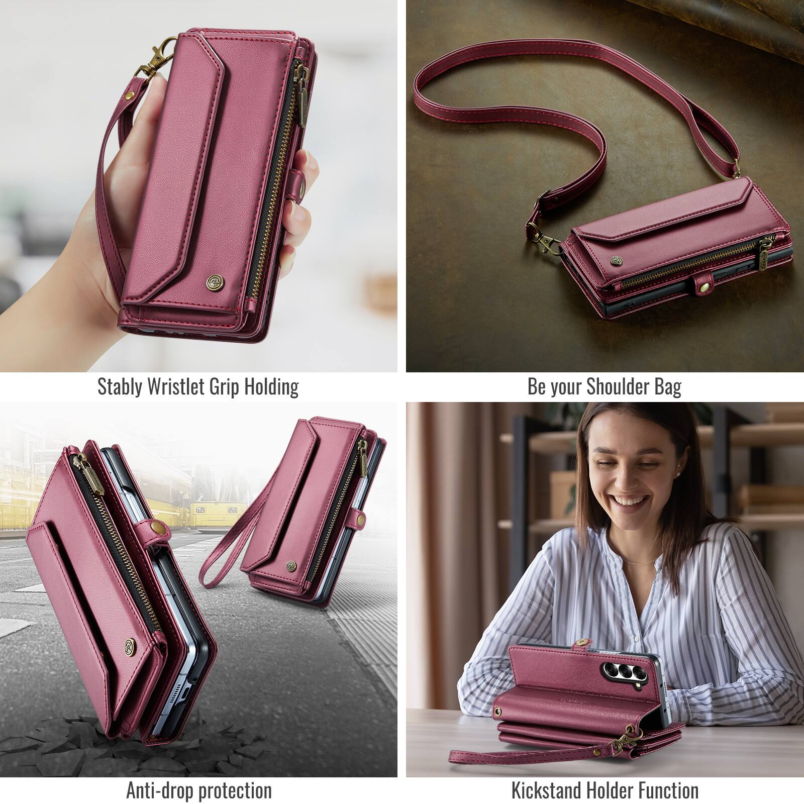 Stably Wristlet Grip Holding  
Be your Shoulder Bag  
Anti-drop protection  
Kickstand Holder Function