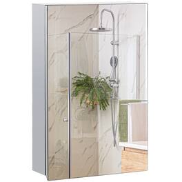 Kleankin - Wall-Mounted Medicine Cabinet with Mirror, Hinged Door Storage for Bathroom or Laundry Room - Silver