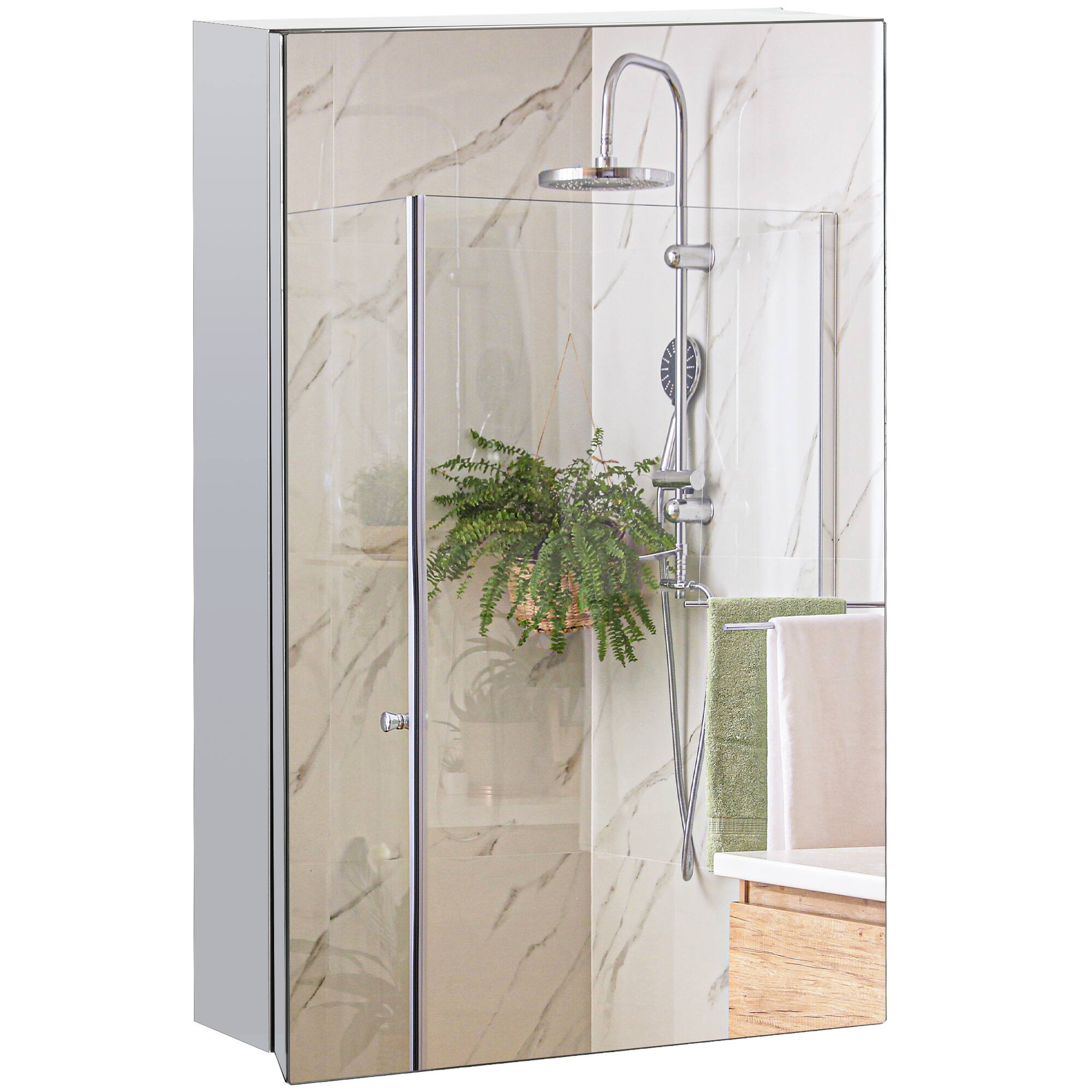 Front. Kleankin - Wall-Mounted Medicine Cabinet with Mirror, Hinged Door Storage for Bathroom or Laundry Room - Silver.