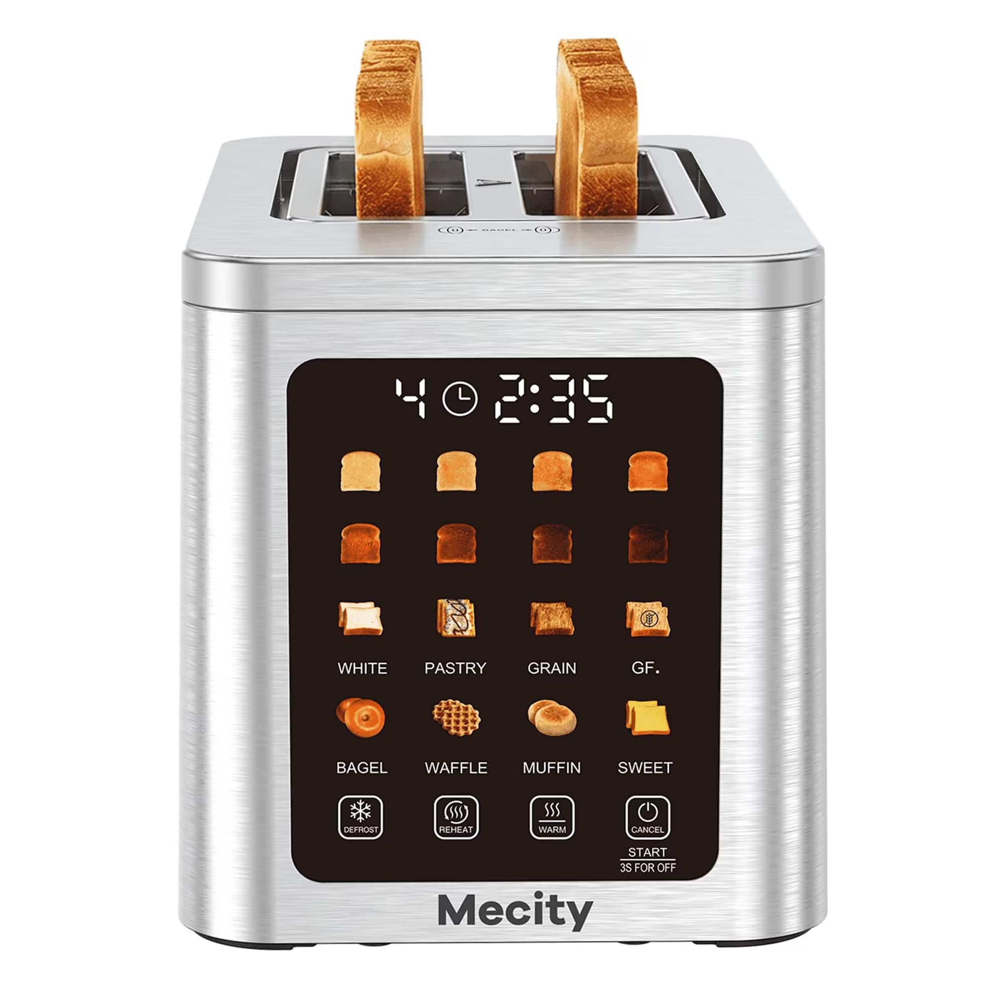 Mecity - 2 Slice Smart Touchscreen Toaster, Wide Slot Toaster, Digital Bread Toaster for Bagels, 850W - Stainless Steel