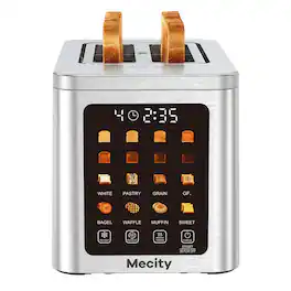 Mecity - 2 Slice Smart Touchscreen Toaster, Wide Slot Toaster, Digital Bread Toaster for Bagels, 850W - Stainless Steel