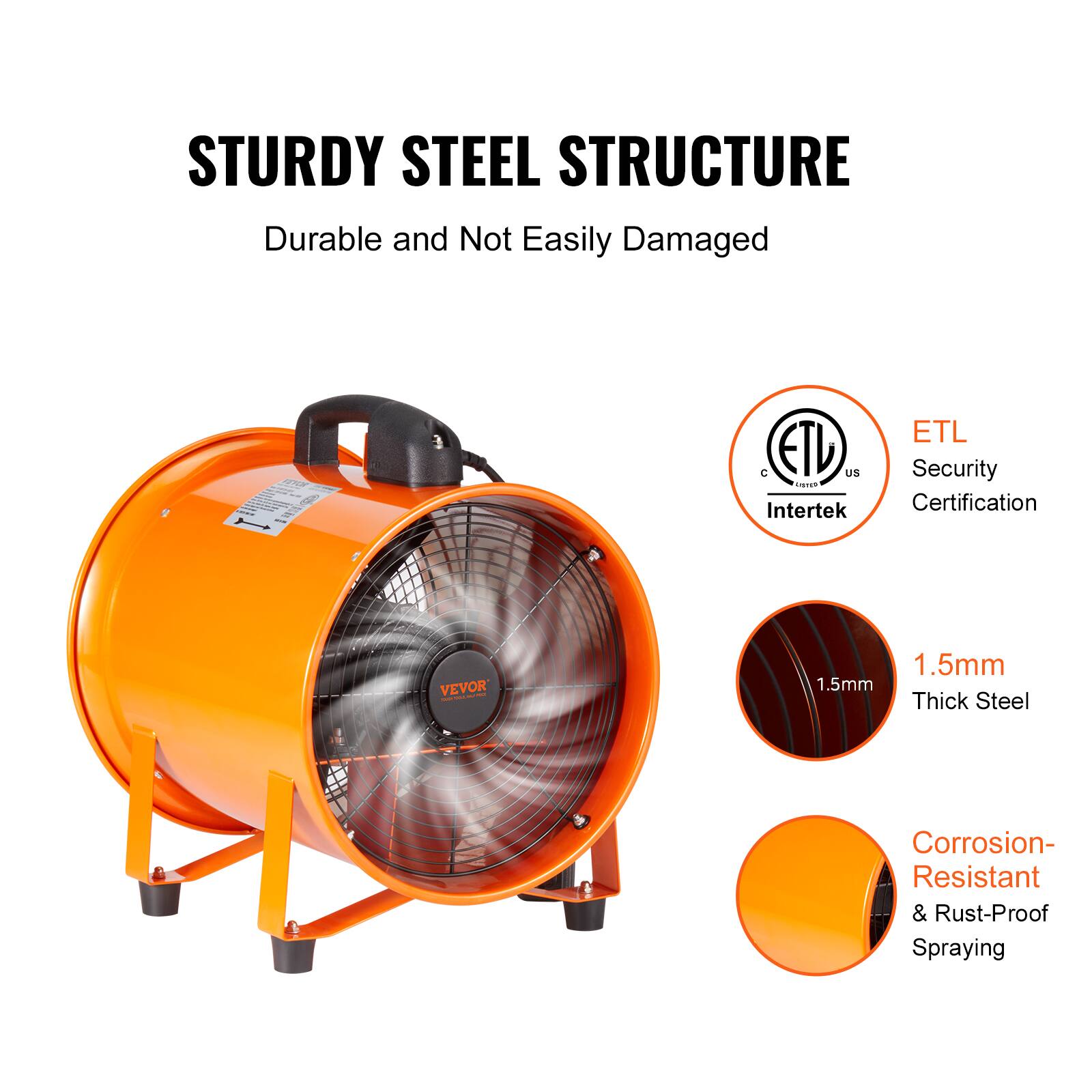 STURDY STEEL STRUCTURE  
Durable and Not Easily Damaged  

ETL Security Certification  
Intertek  

1.5mm Thick Steel  
Corrosion-Resistant & Rust-Proof Spraying