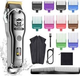 HATTEKER - Hair Clippers for Men, Professional Cordless Hair Trimmer, IPX7 Waterproof, 10 Combs, LCD Display, 300-Min