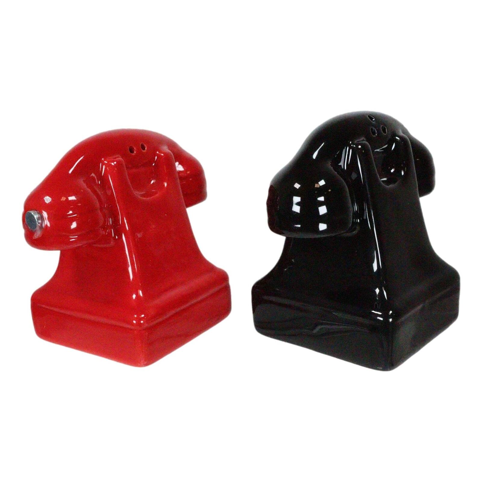 Angle. Pacific Trading - Red and Black Retro Phones Old Fashioned Attractives Magnetic Ceramic Salt and Pepper Shaker Set - Multicolor.
