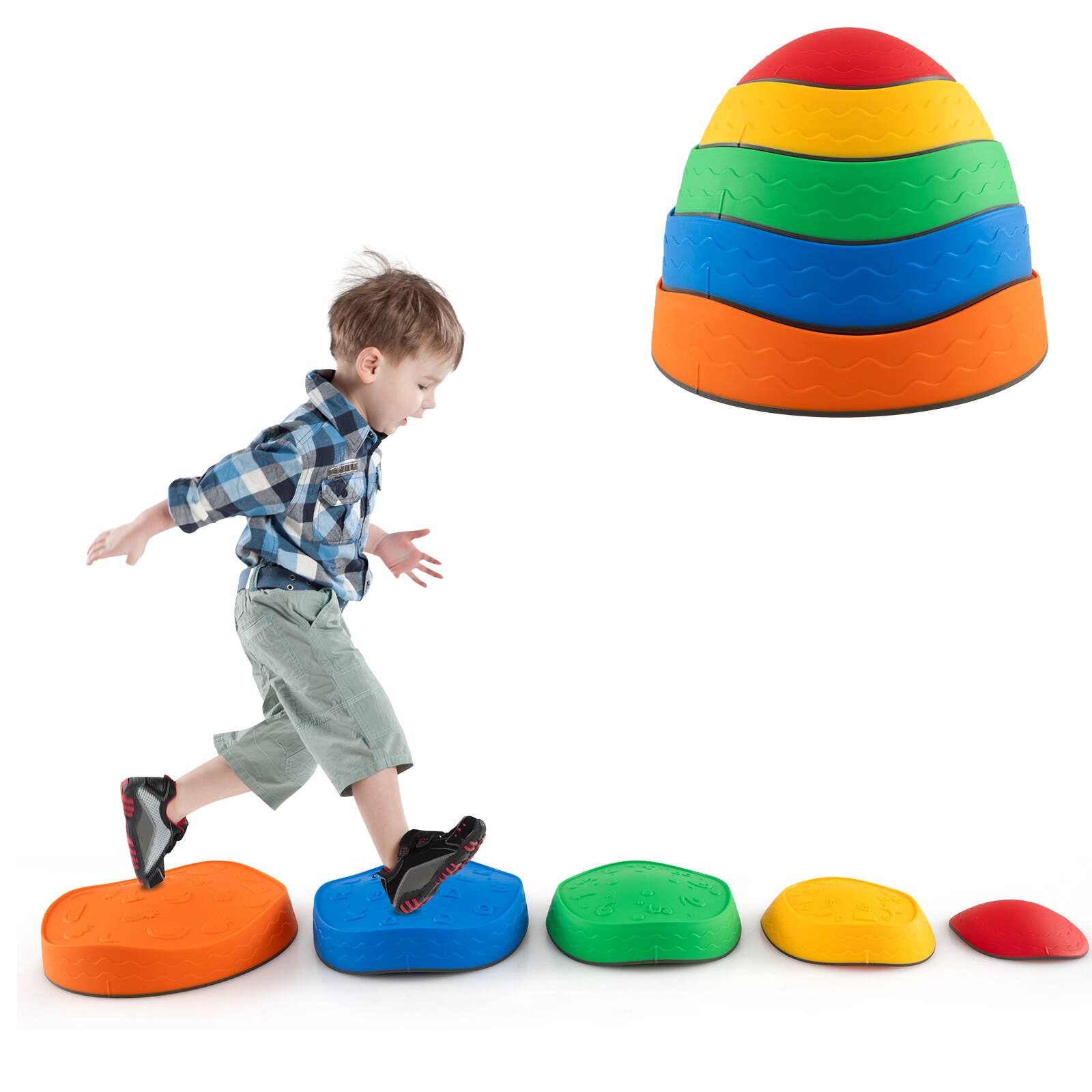 Alt View 9. Gymax - Gymax 5 Pcs Kids Stepping Stones w/ Non-Slip Edge Sensory Toy for Indoor/Outdoor Play - Multi-color.