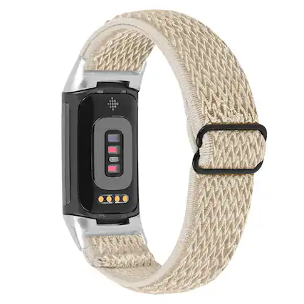 Front. StrapsCo - Comfort Stretch Band Elastic Nylon Watch Strap For Fitbit Charge 6 - Beige.