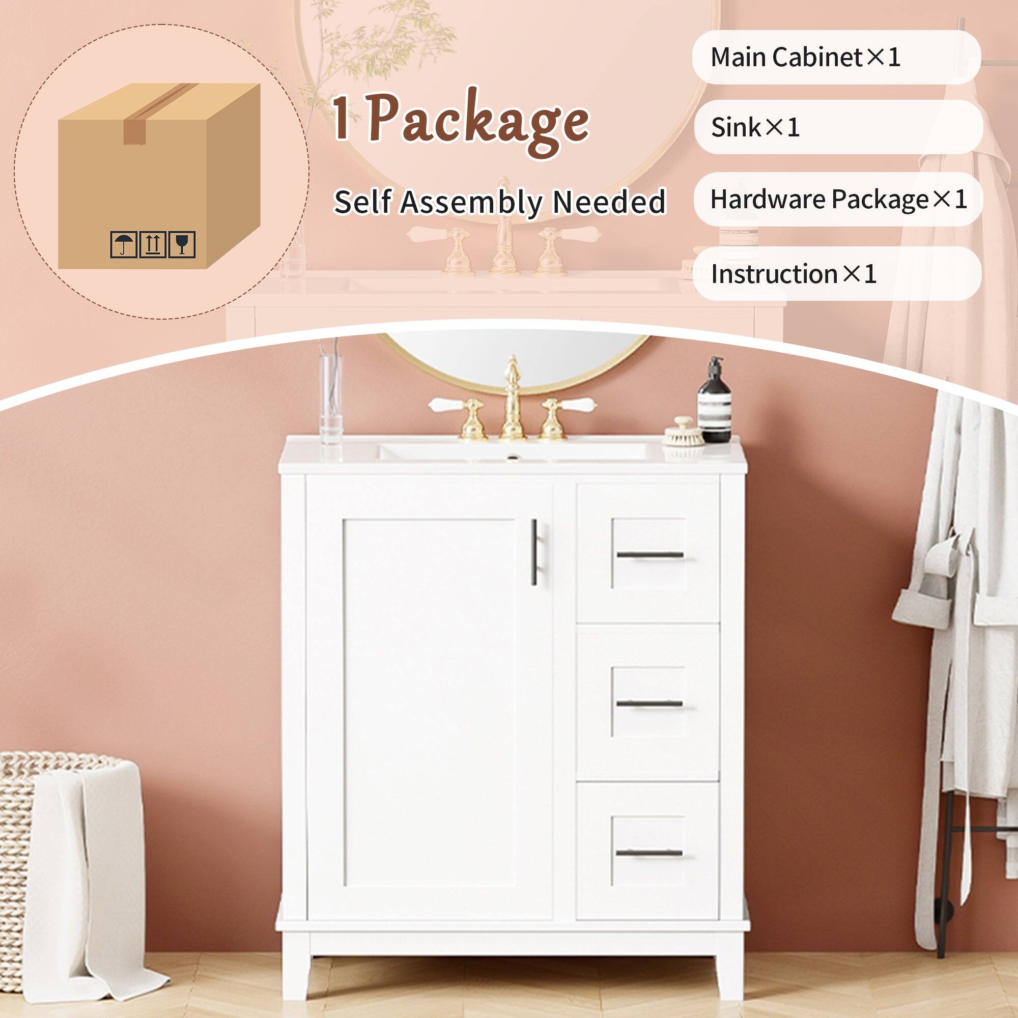1 Package  
Self Assembly Needed  

Main Cabinet X1  
Sink X1  
Hardware Package X1  
Instruction X1