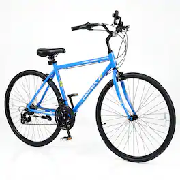 Costway - 700C Hybrid Bike for Men Women Adult, 18-Speed Shimano Drivetrain, Phone Holder - Navy