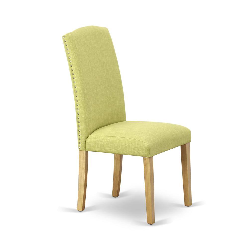 Left. East West Furniture - AMEN3-OAK-07 3 Piece DINETTE SET - 1 Dining Table and 2 Limelight Upholstered Dining Chairs - Oak Finish - Oak.