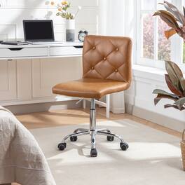 Vecelo - PU Leather Office Chair - Adjustable Height Rolling Armless Chair, Basic Task Chair with No Arms - Brown