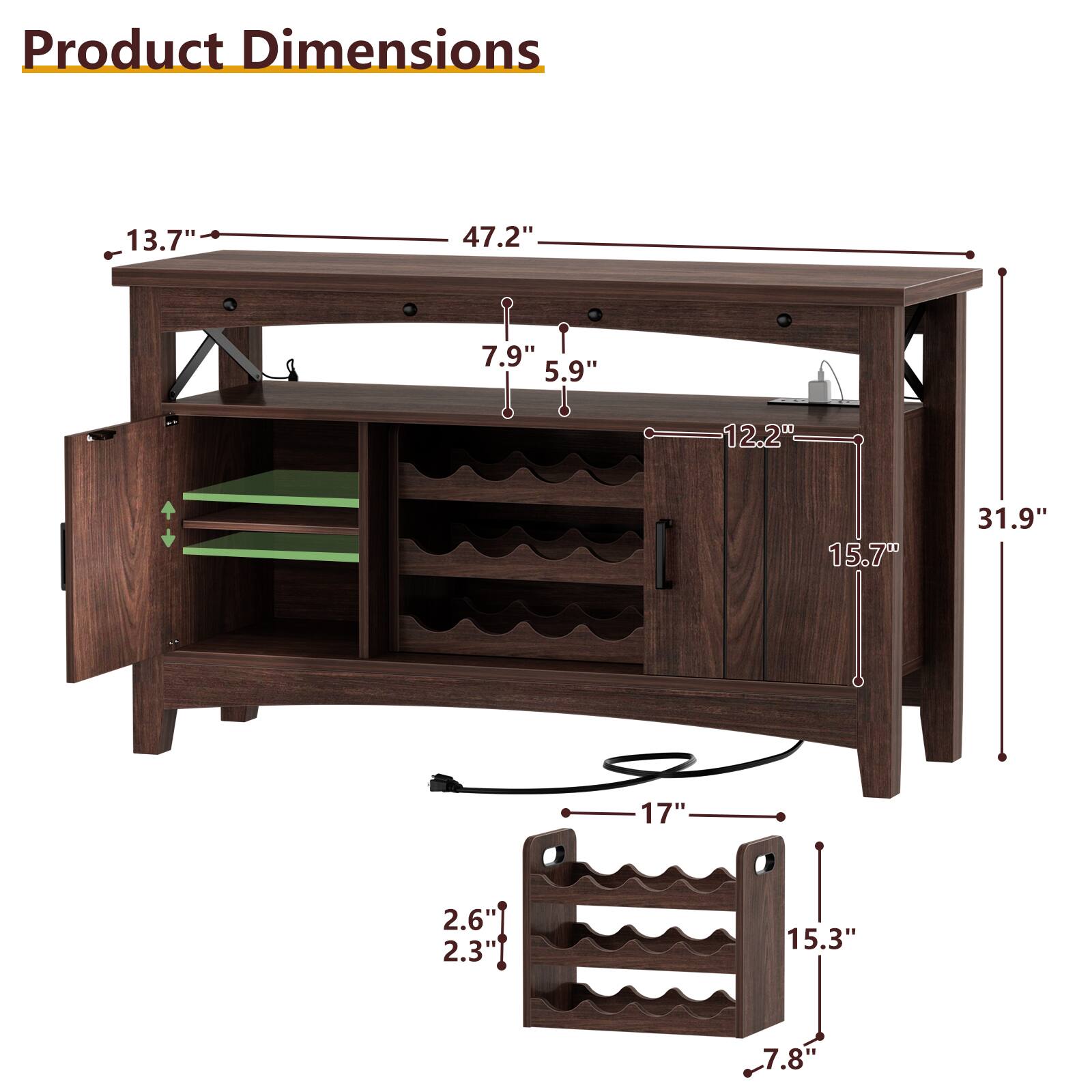 Product Dimensions: 13.7" x 47.2" x 7.9" x 5.9" x 12.2" x 15.7" x 31.9" x 17" x 2.6" x 2.3" x 15.3" x 7.8"