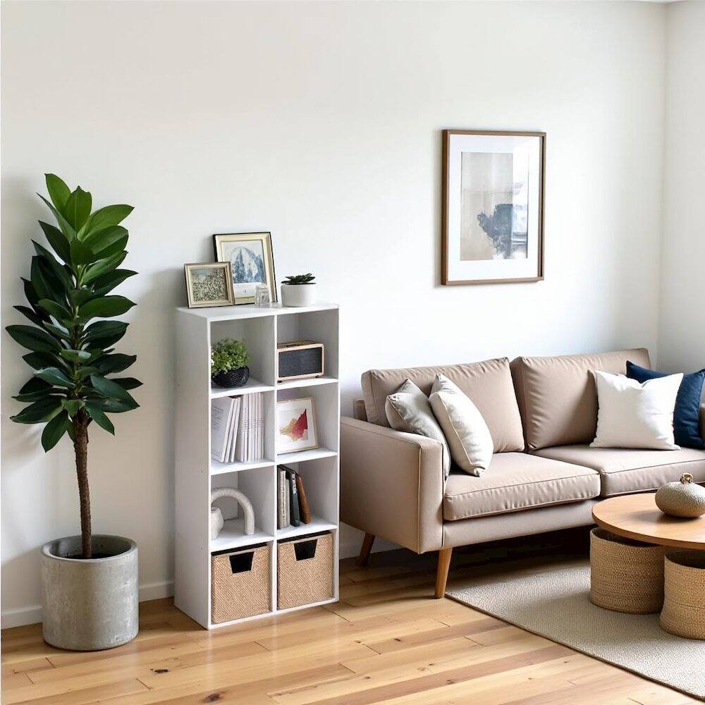 Angle. FurniFact - White Engineered Wood 8 Cube Storage Organizer with Open Back Shelves - White.