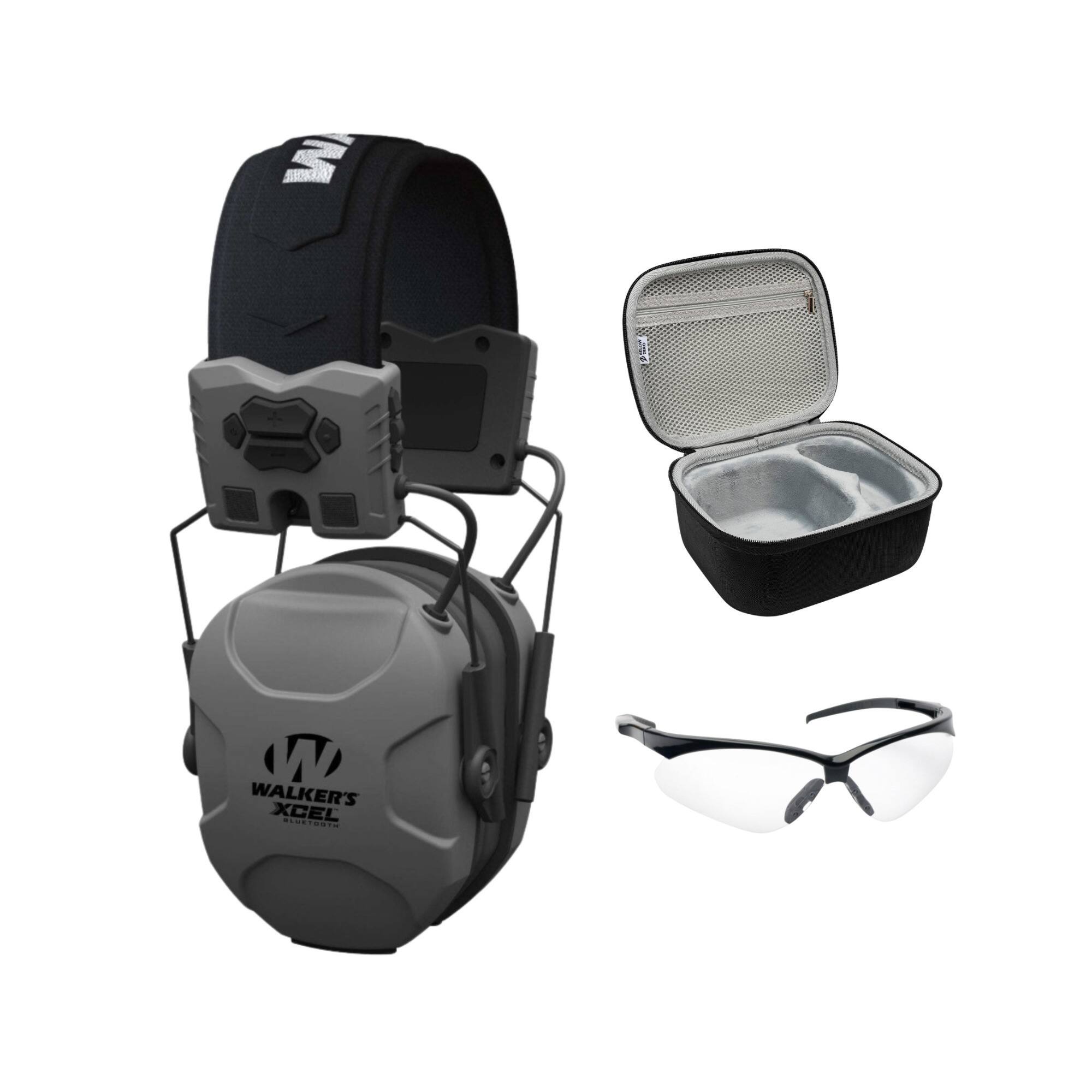 Walker’s - Walkers XCEL 500BT Digital Electronic Muff with Shooting Glasses and Hard Case - Gray
