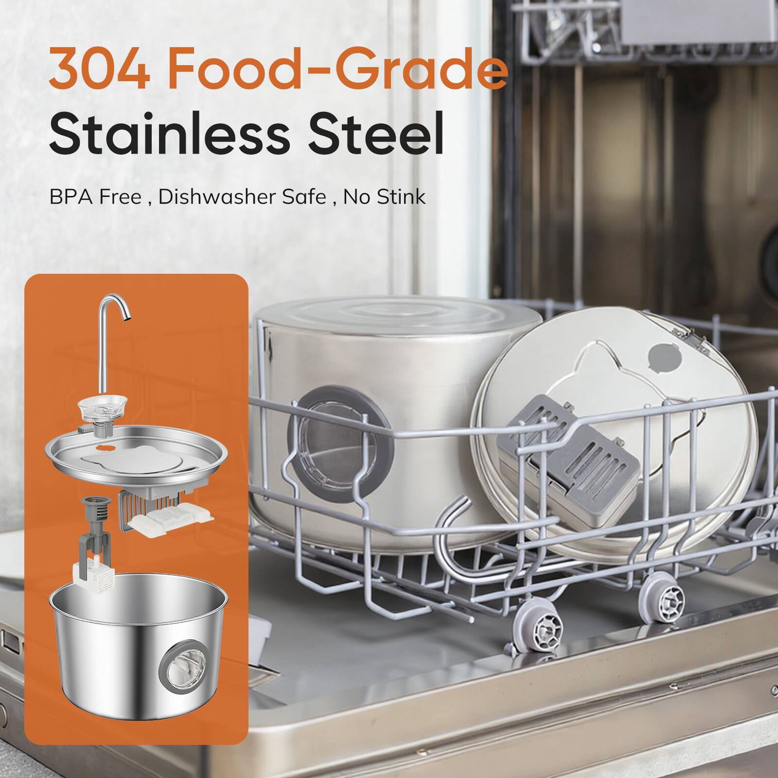 304 Food-Grade Stainless Steel  
BPA Free, Dishwasher Safe, No Stink