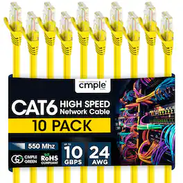 Cmple.com - Cmple - 10 Pack Cat6 Ethernet Cable 3 ft Cat 6 Network Cables, RJ45 Connector 10Gbps, LAN Patch Cord Internet - Yellow