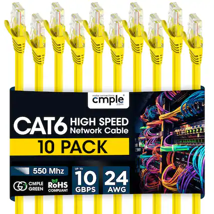 make connections cmple.com HIGH SPEED CAT6 Network Cable 10 PACK UP TO 550 Mhz CMPLE RoHS 10 24 AWG GREEN GBPS COMPLIANT
