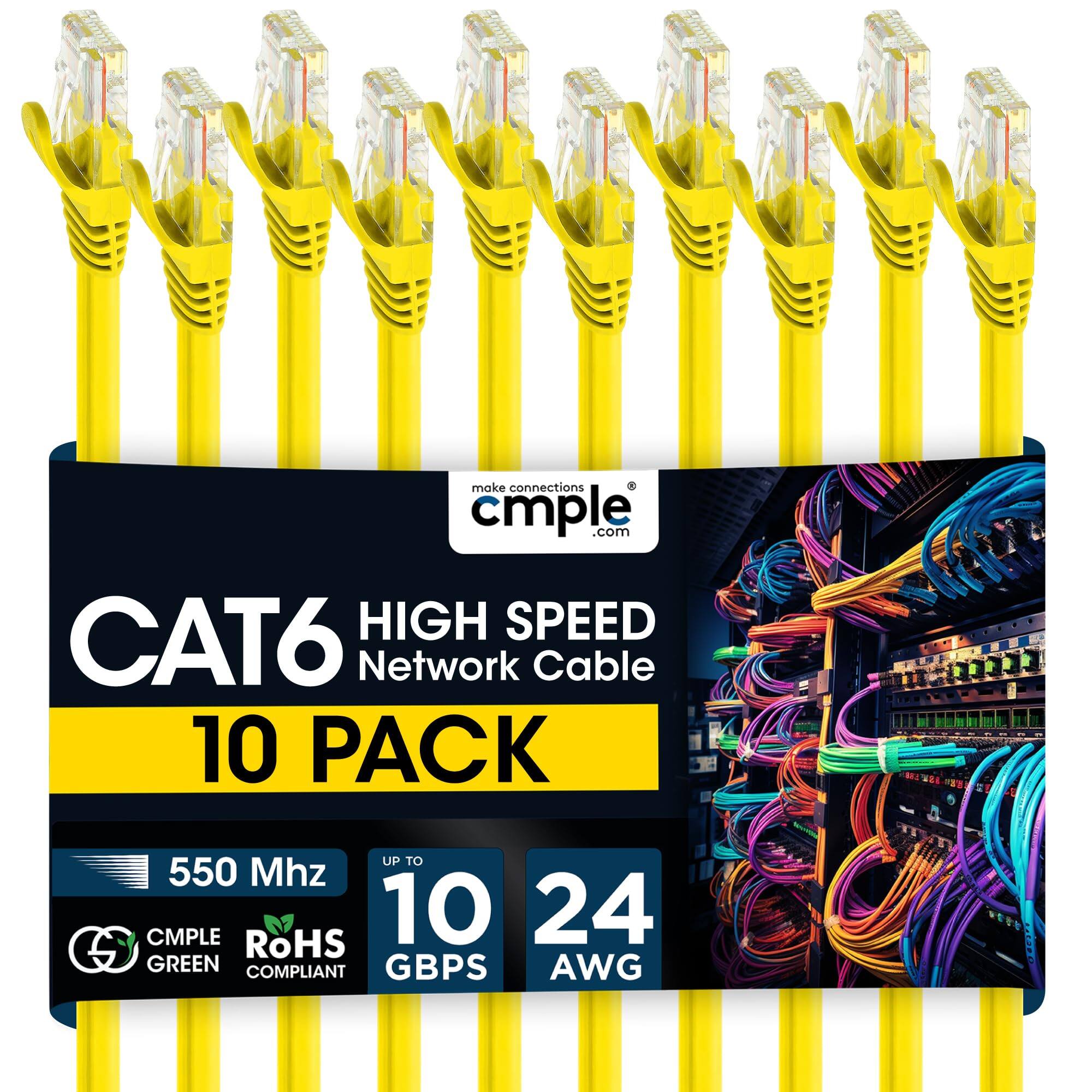 make connections cmple.com HIGH SPEED CAT6 Network Cable 10 PACK UP TO 550 Mhz CMPLE RoHS 10 24 AWG GREEN GBPS COMPLIANT