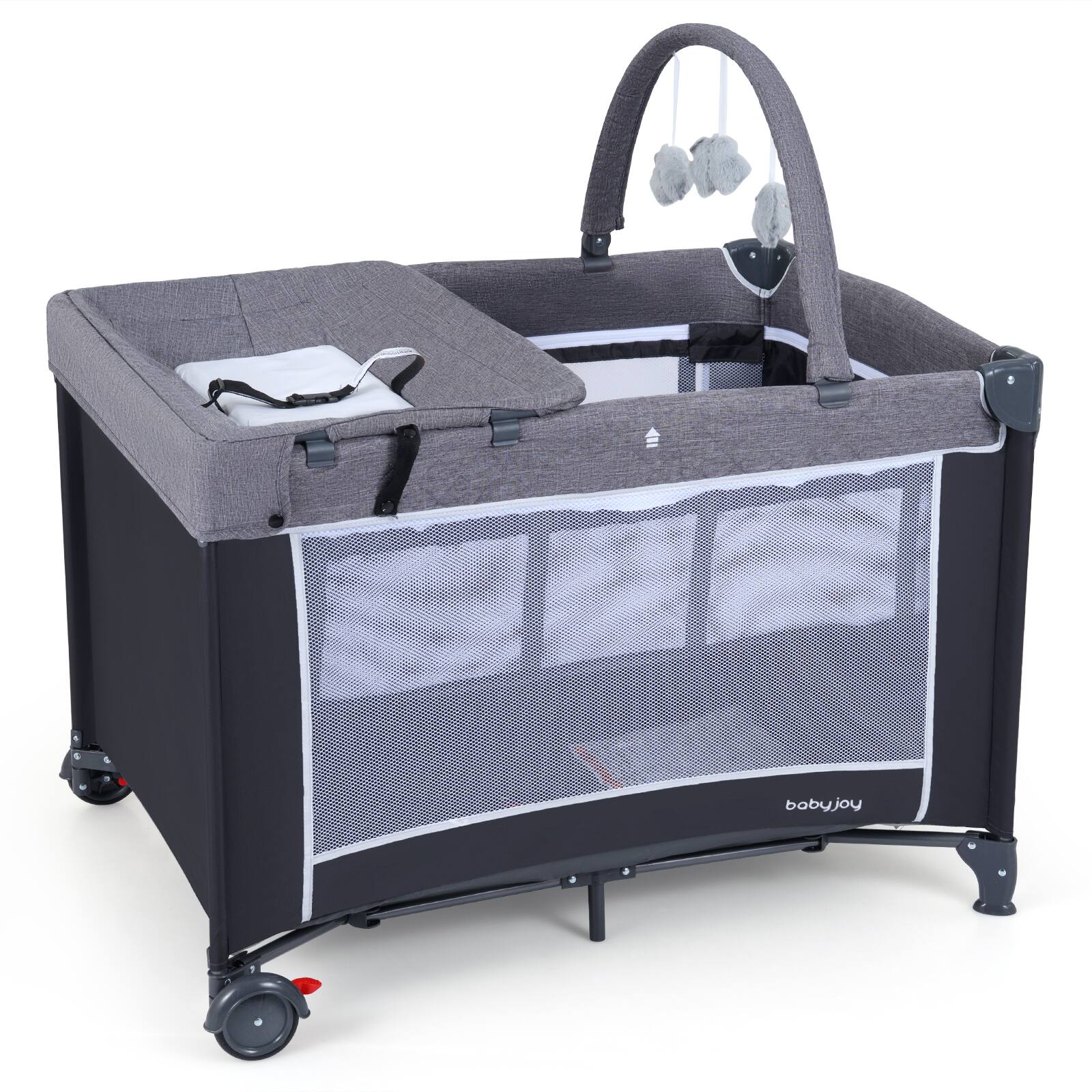 Alt View 9. Gymax - Gymax 3 in 1 Pack & Play w/ Toy Bar Diaper Changing Table w/ Safety Belt - Gray.