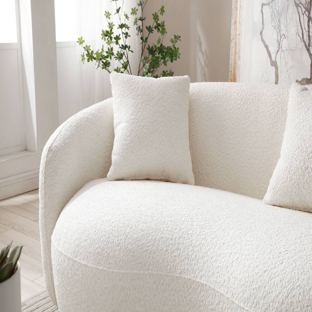 Alt View 2. Loheer - Loheer Mid Century Modern Curved Sofa, 4-Seat Boucle Couch, Off White - Off-White.