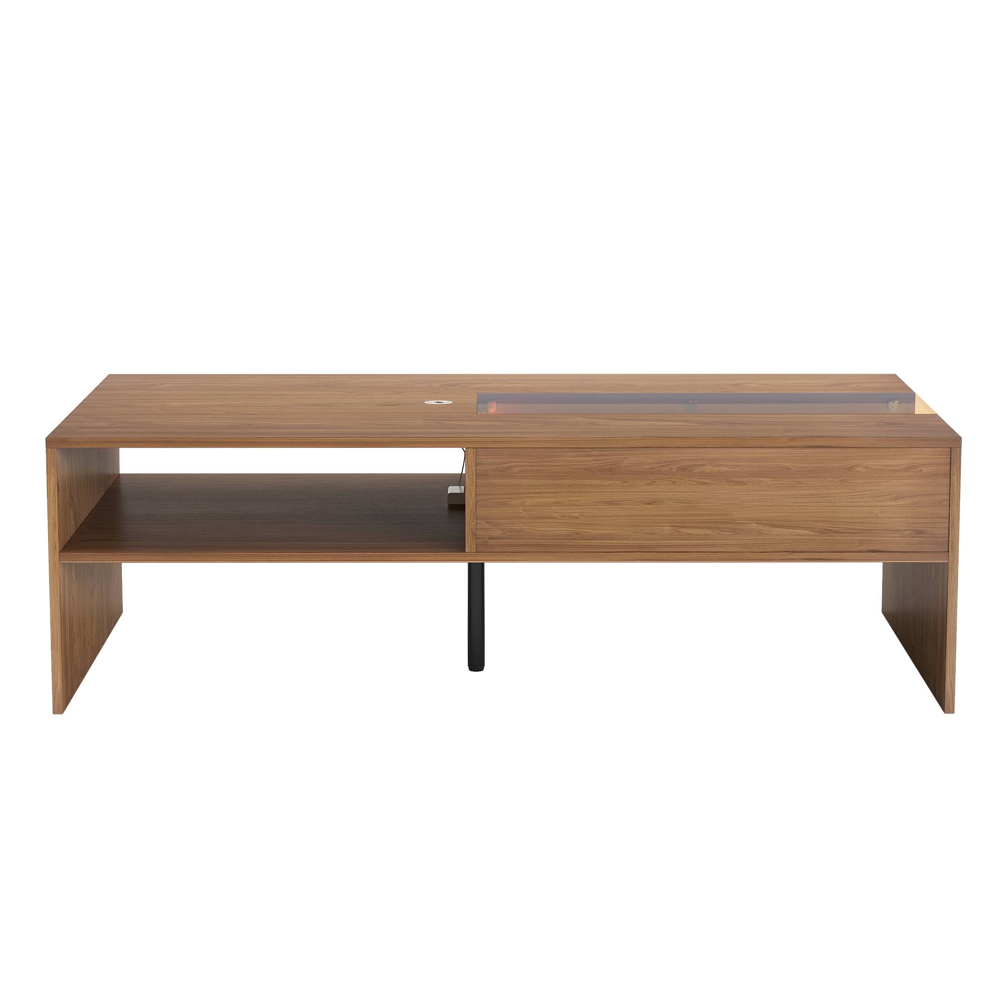 Alt View 5. luck idea - 51.1" Rectangular Coffee Table with LED Ambient Lights and Two Dust-Proof Storage Compartments - Walnut Color.