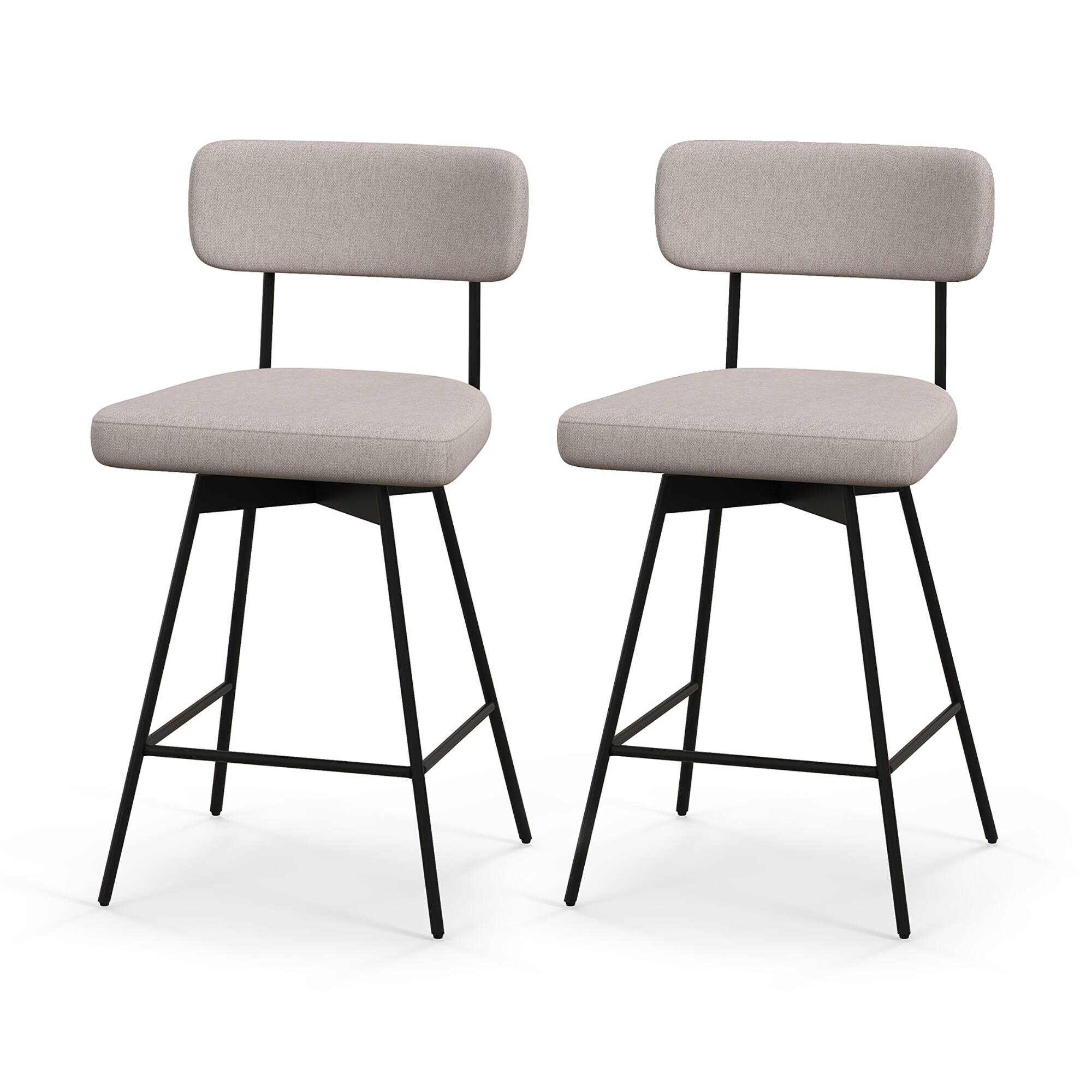 Front. Gymax - Gymax Bar Stools Set of 2 Modern Upholstered 360ºSwivel Bar Chairs 25'' Counter Height Barstools Beige - Beige.