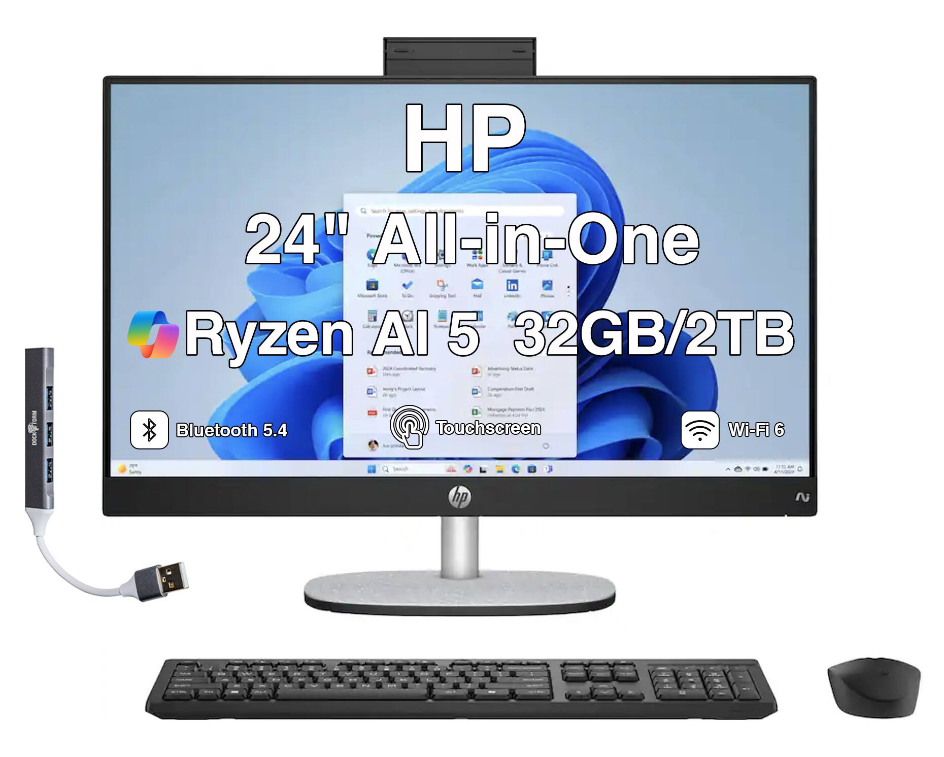 HP 24" All-in-One - Ryzen AI 5 32GB/2TB - Touchscreen Wi-Fi 6 Bluetooth 5.4