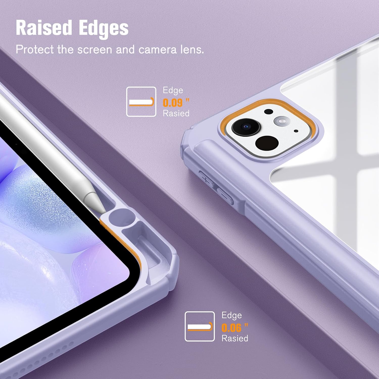 Raised Edges Protect the screen and camera lens.

Edge 0.09" Raised

Edge 0.06" Raised