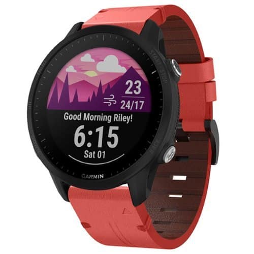 StrapsCo - Italian Leather Strap QuickFit 22 Watch Band For Garmin Forerunner 955 (Extra Long) - Ember