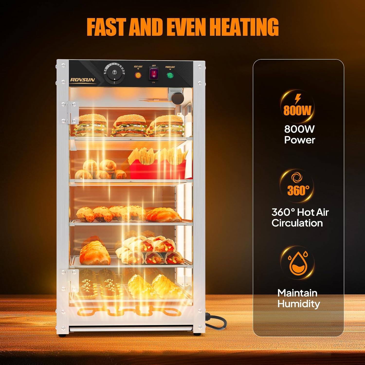 FAST AND EVEN HEATING

- 800W Power
- 360° Hot Air Circulation
- Maintain Humidity