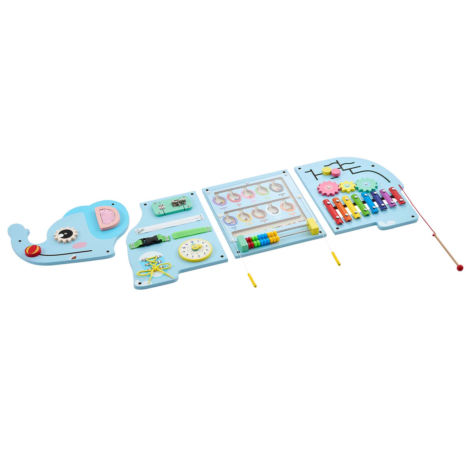 Alt View 5. VEVOR - Wall Busy Board, 14-in-1 Elephant Montessori Sensory Activity Panels, Learning Activity Center for Daycare, Classroom - Light Blue.