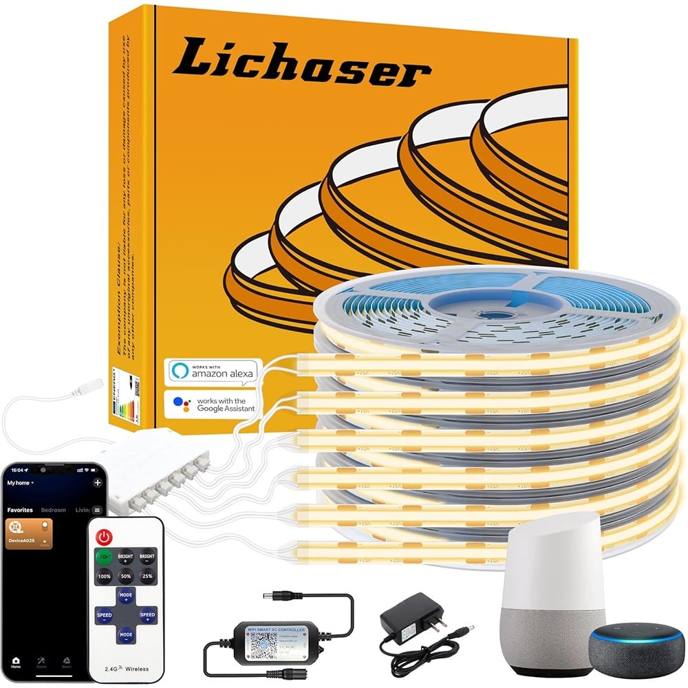 Schertz - WiFi Flexible COB LED Strip Lights, 3000K Dimmable for Wood Slat & Acoustic Wall Panels, Compatible with Alexa, Parallel