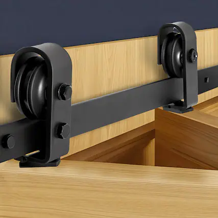 Front. VEVOR - Bi-Folding Sliding Barn Door Hardware Track Kit, 52" Top Mount Track Kit, Slide Smoothly & Quietly, Easy to Install - Black.