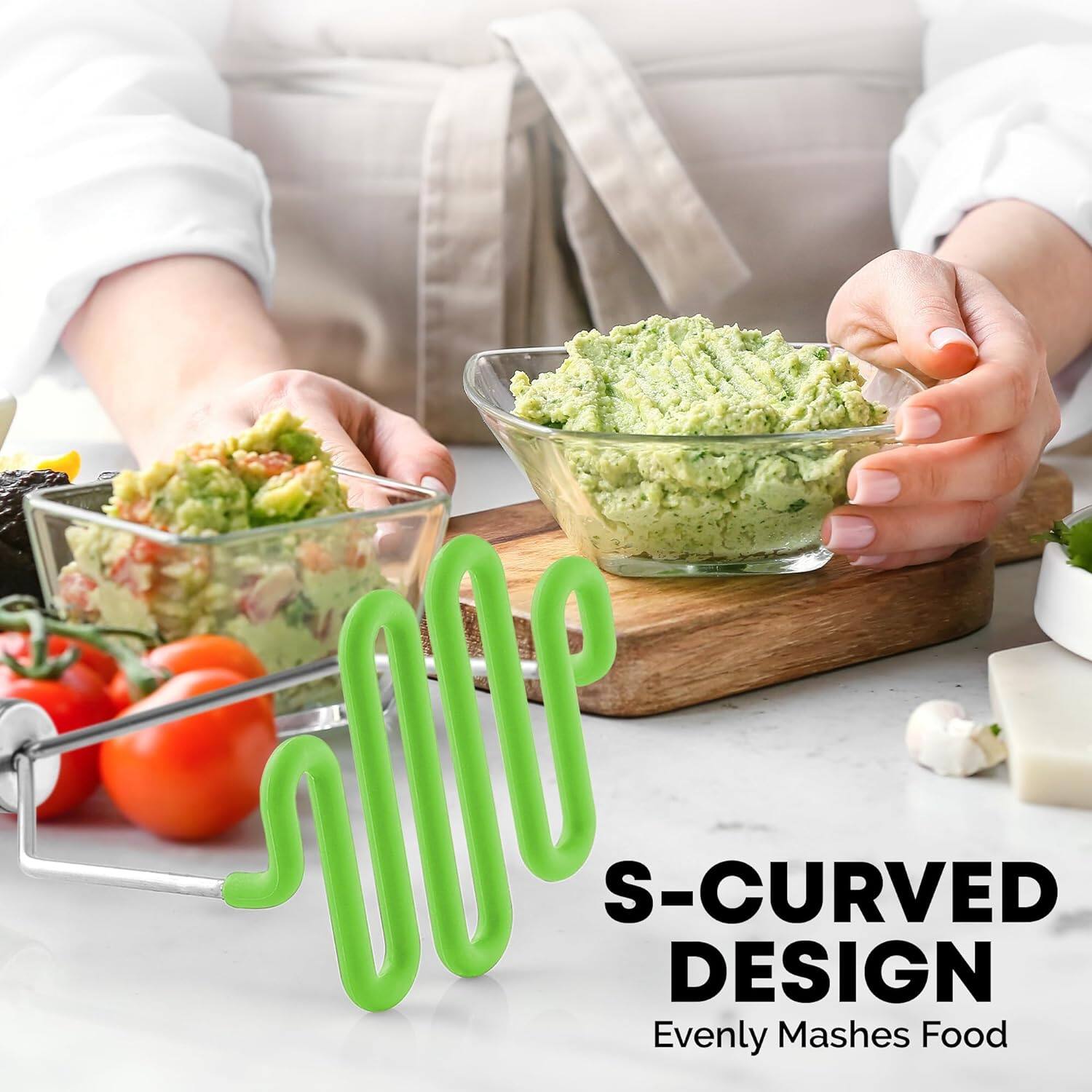 S-CURVED DESIGN Evenly Mashes Food