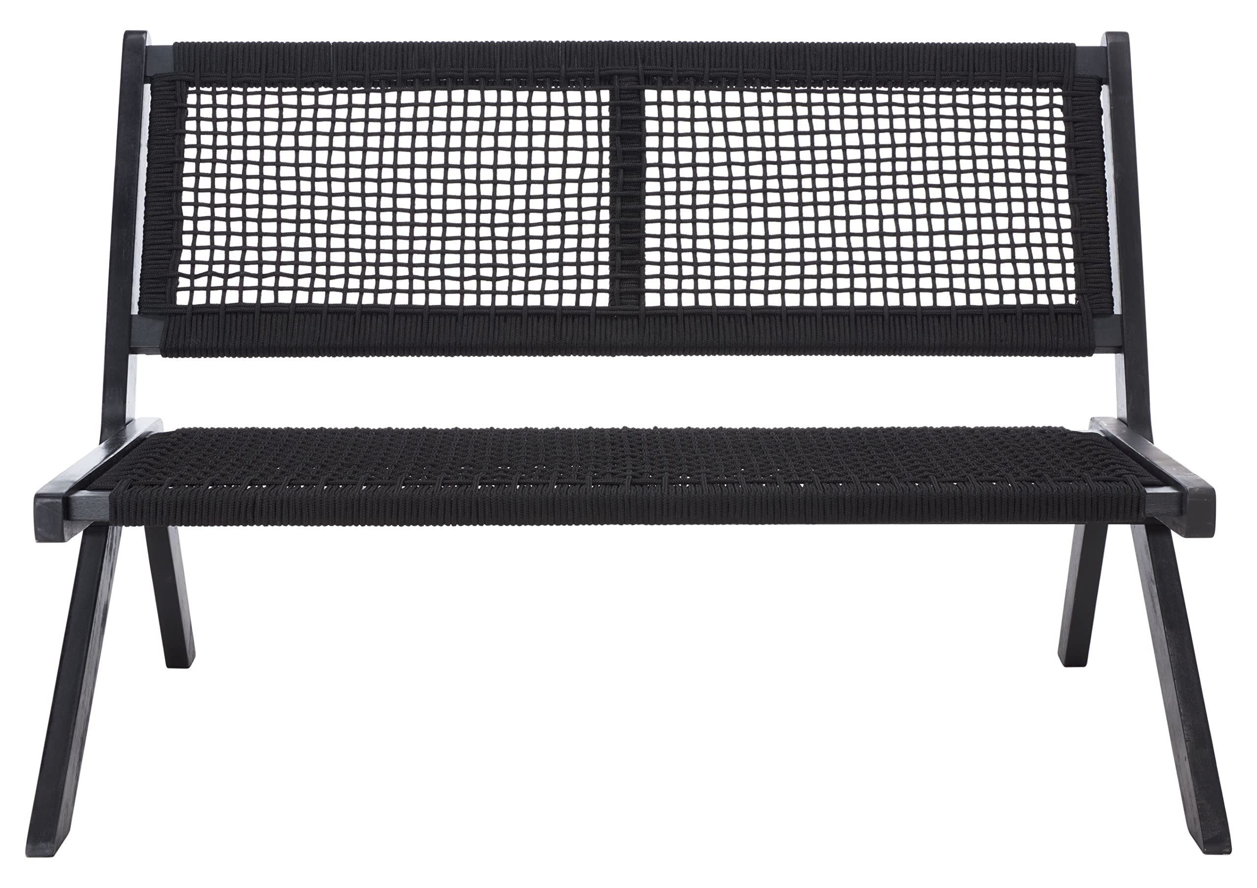 Front. JETRANSPORT - Outdoor Collection Kobina Wood natural Rope Foldable Bench (fully Assembled) - Black Black.