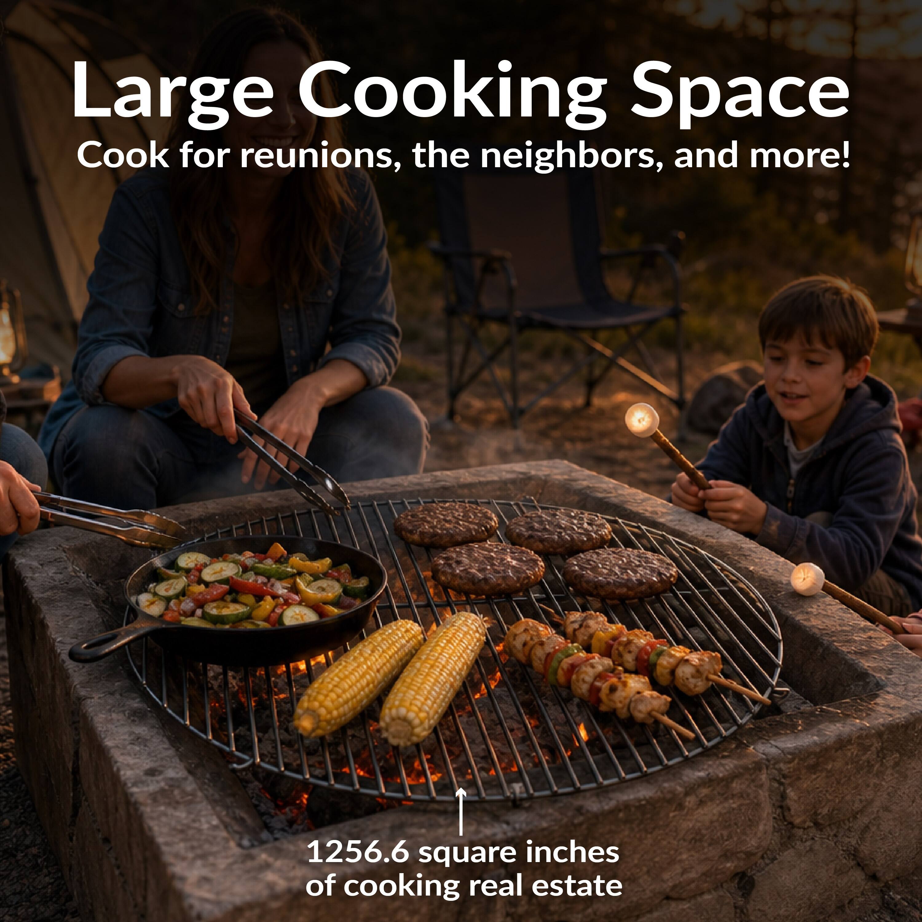 Large Cooking Space  
Cook for reunions, the neighbors, and more!  
1256.6 square inches of cooking real estate