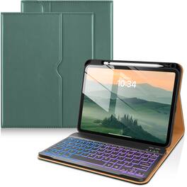 DTTO - Detachable Backlit Keyboard Case for iPad 11th/10th Gen (2025/2022) - Leather Cover w/ Pencil Holder & Pocket - Midnight Green