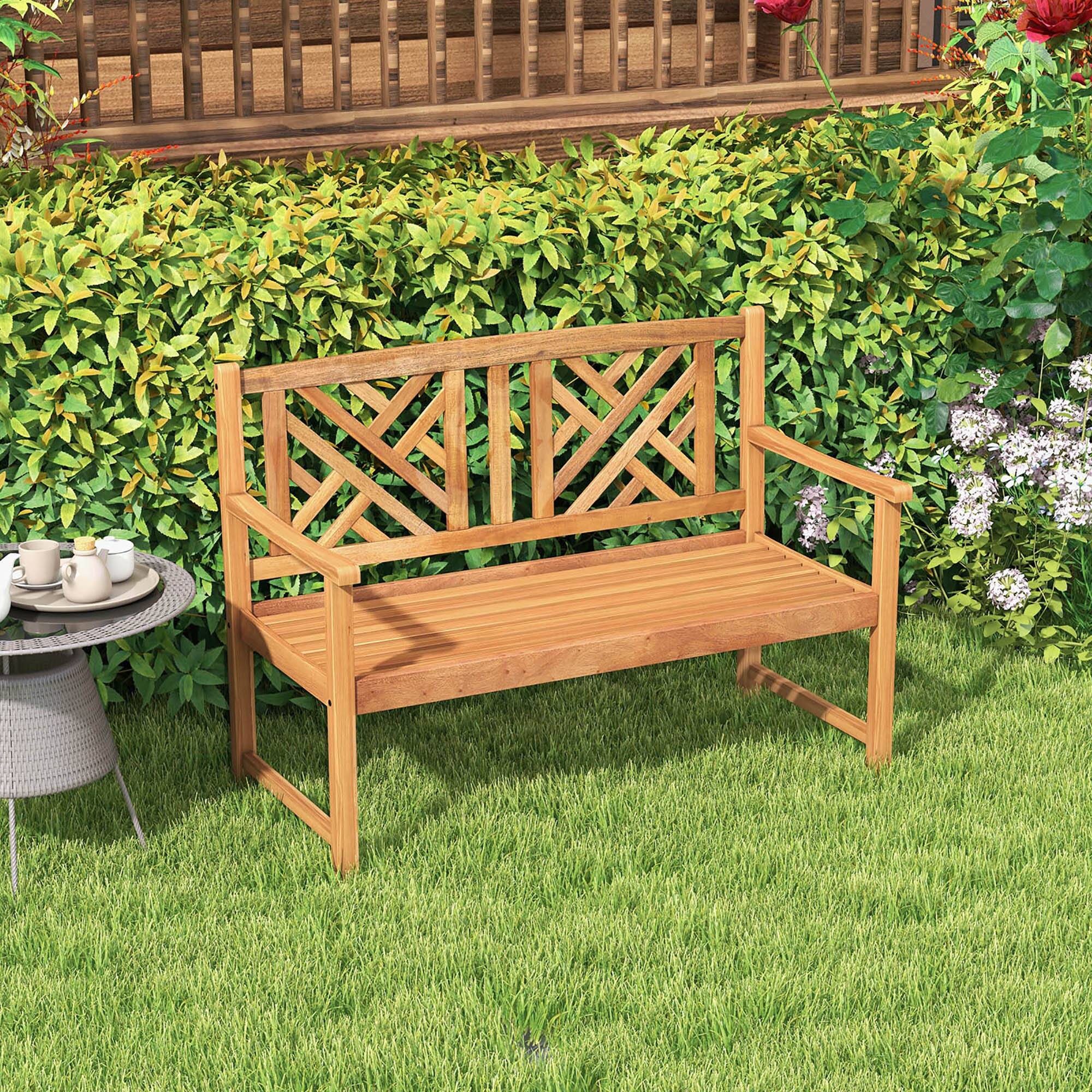 Alt View 4. Costway - Costway Patio Acacia Wood 2-Person Slatted Bench Outdoor Loveseat Chair Garden - Brown.