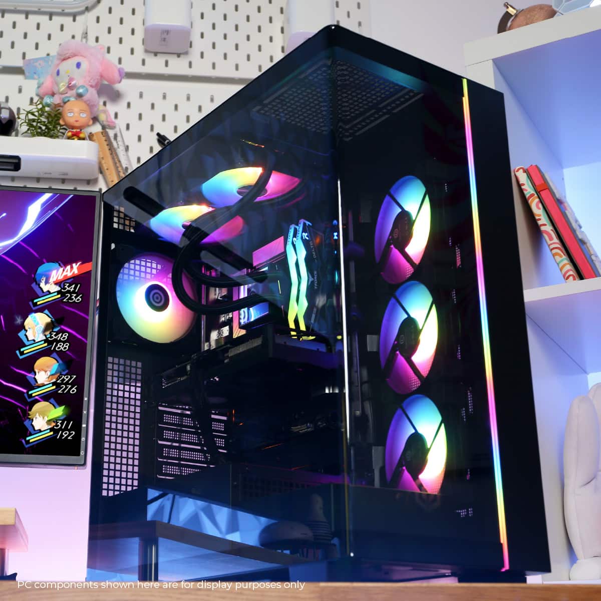 The text on the image reads: "PC components shown here are for display purposes only."