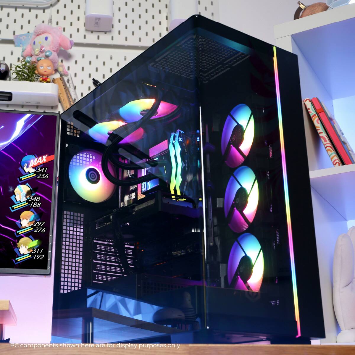 The text on the image reads: "PC components shown here are for display purposes only."