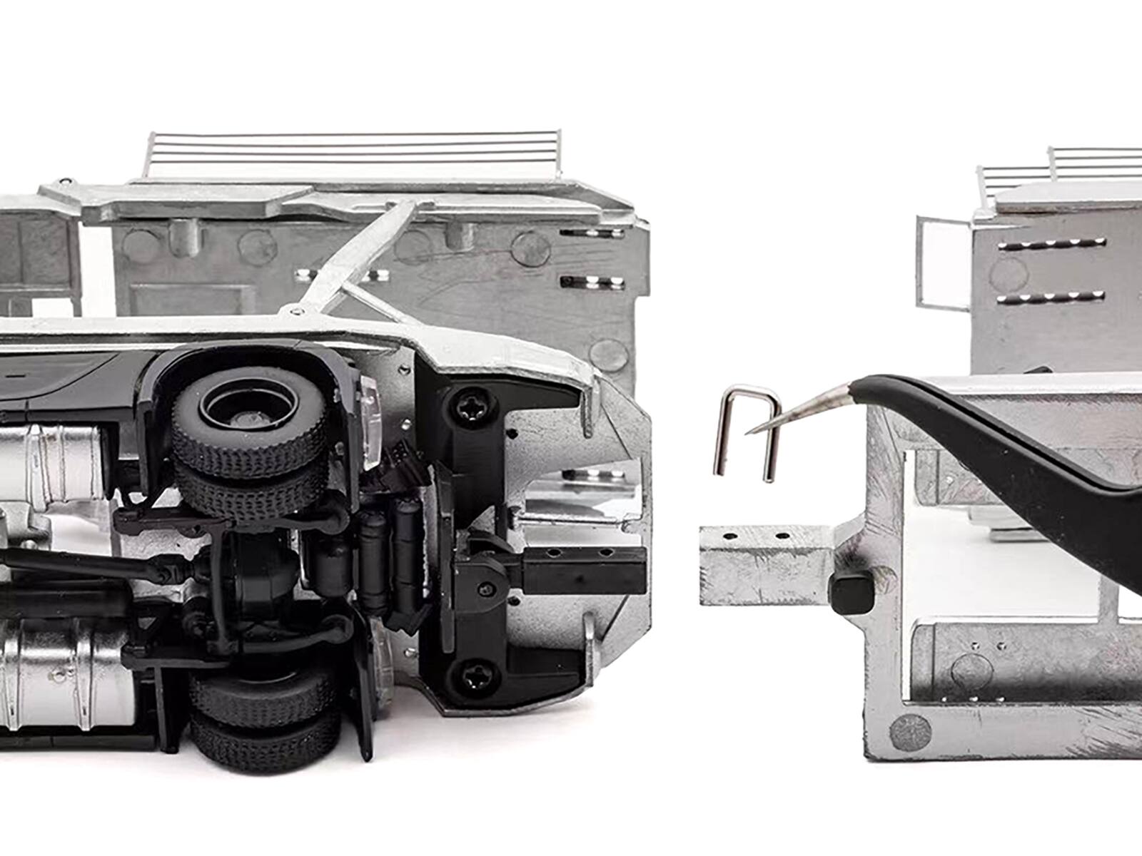 Left. GCD - Mercedes-Benz Actros Auto Transporter Black 1/64 Diecast Model by GCD - Black.