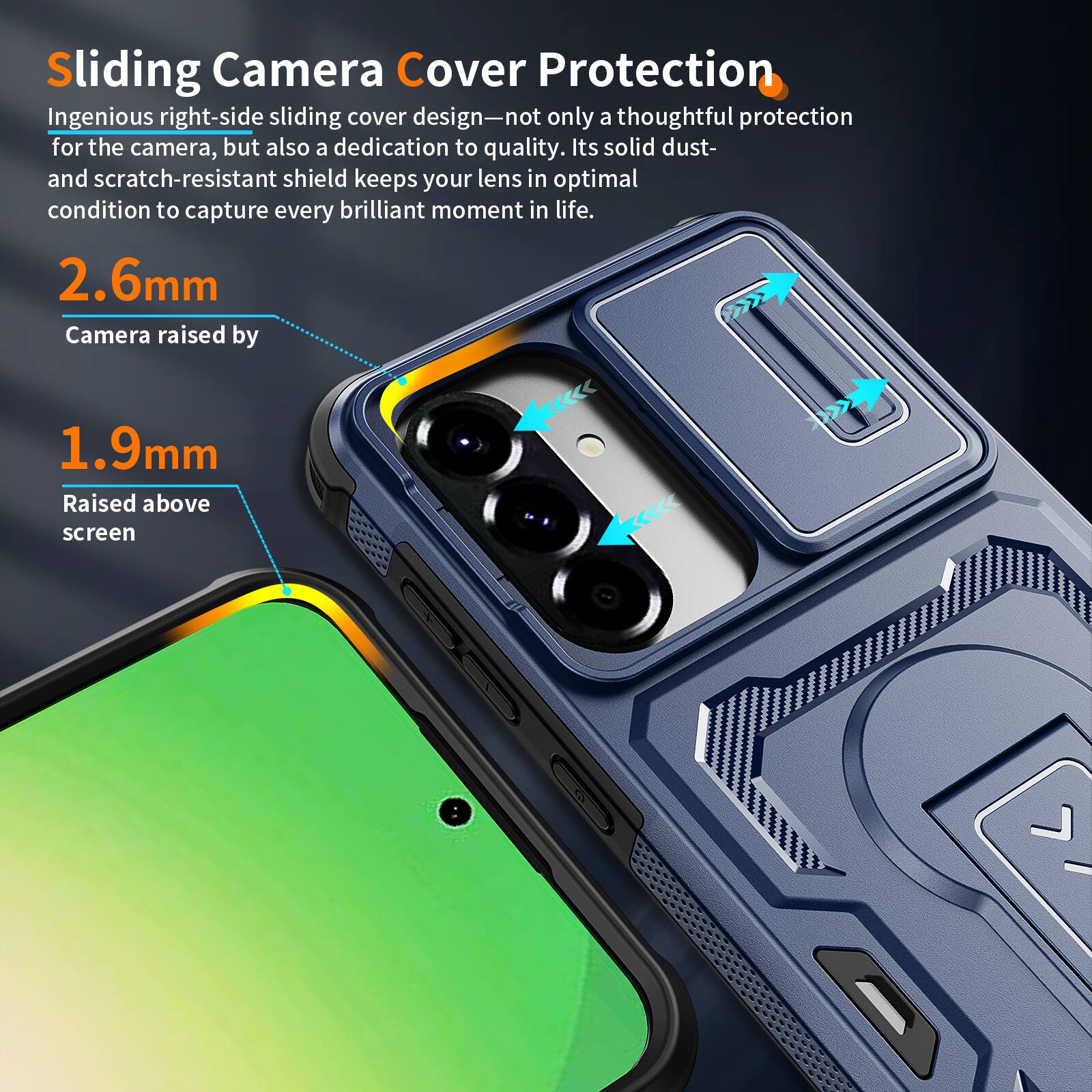Sliding Camera Cover Protection

Ingenious right-side sliding cover design—not only a thoughtful protection for the camera, but also a dedication to quality. Its solid dust- and scratch-resistant shield keeps your lens in optimal condition to capture every brilliant moment in life.

2.6mm Camera raised by 1.9mm

Raised above screen