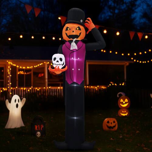 Alt View 7. Winado - 12FT Halloween Inflatable Pumpkin Man Holding Skull with Built-in Lights for Holiday Outdoor Party Garden Decorations - Orange & Purple & Black.