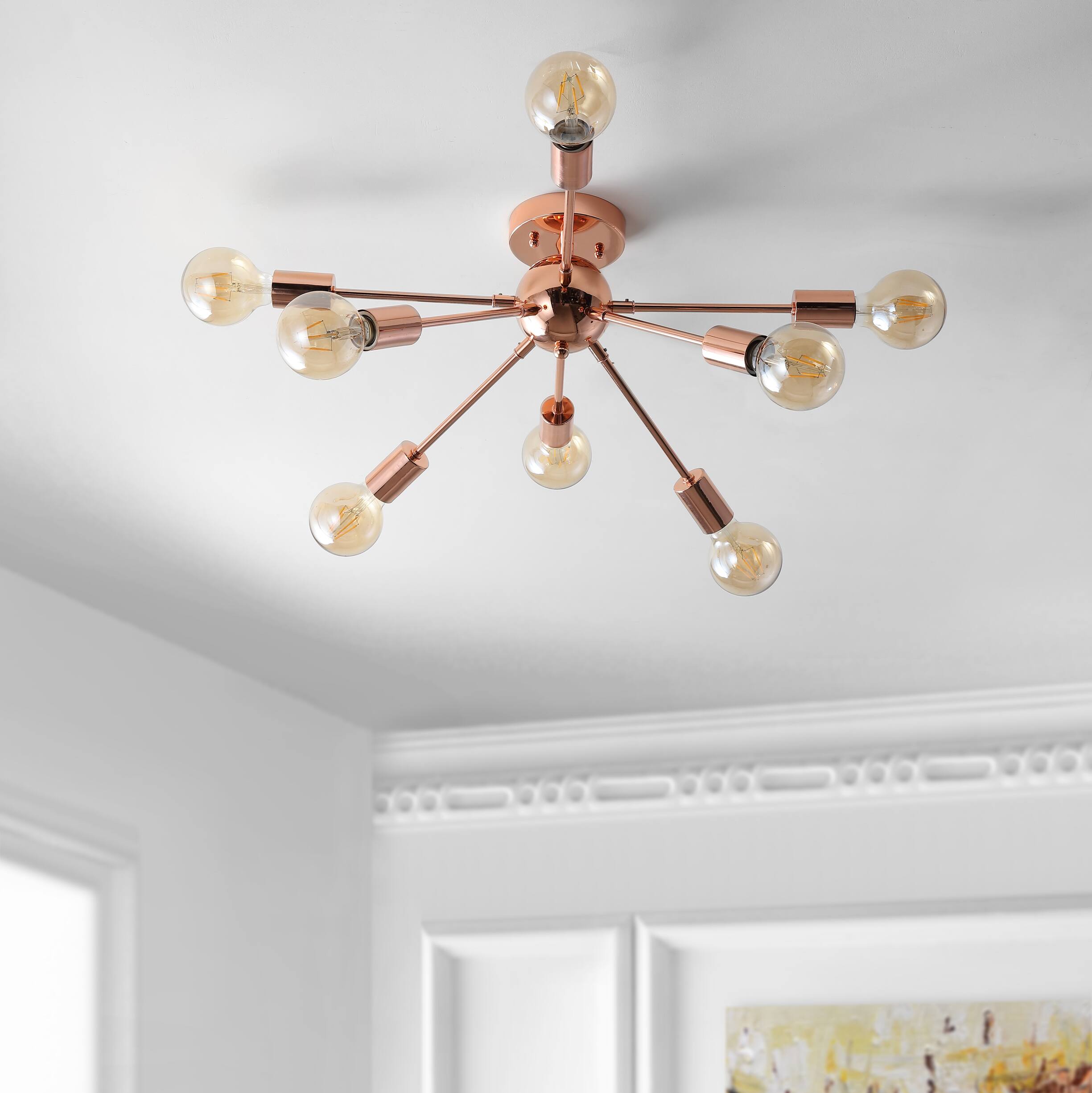 Alt View 5. Jonathan Y - Copper 30.5" 8-Light Sputnik Metal LED Flush-Mount, Copper - Copper.