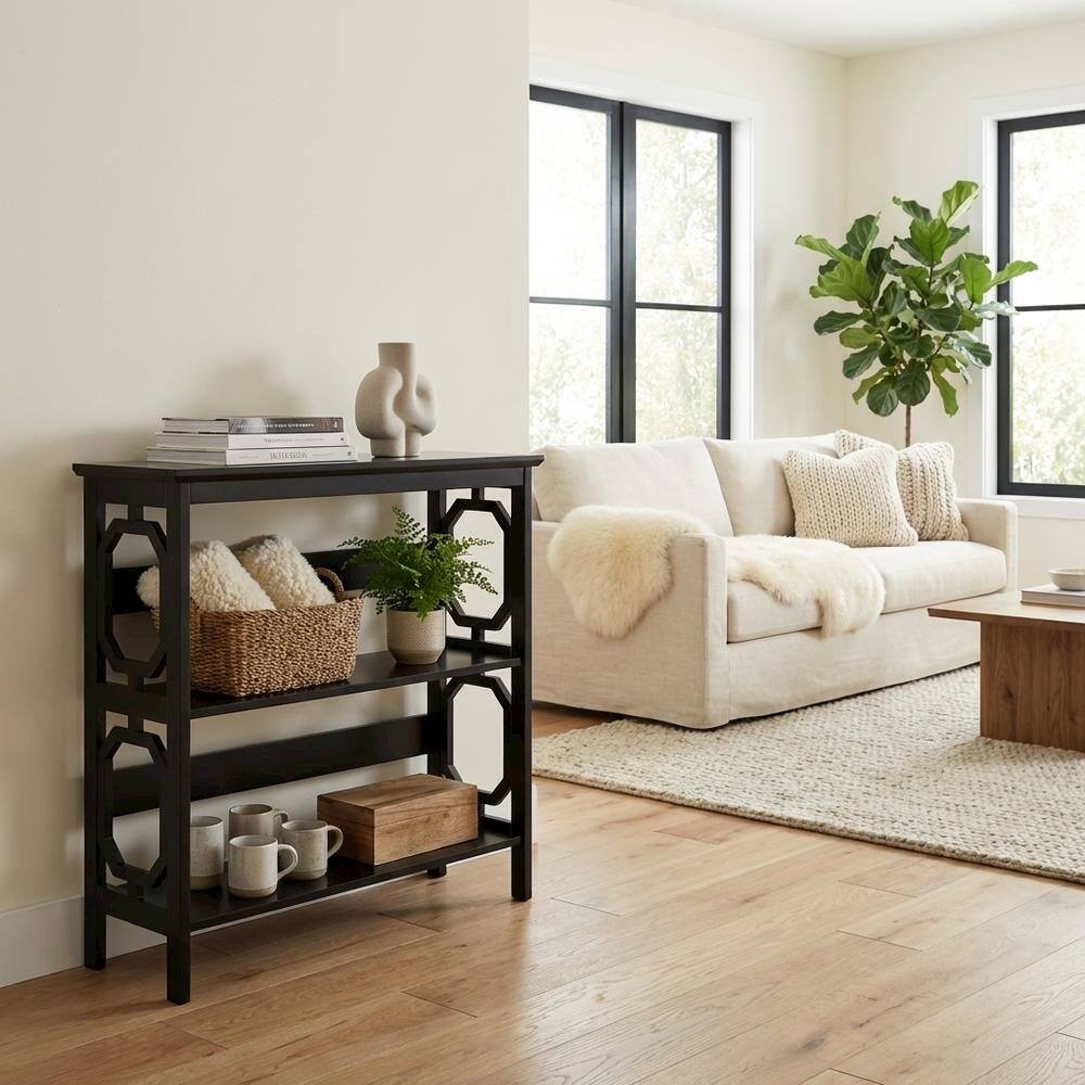 Alt View 1. FurniFact - Wooden 3-Tier Bookcase with Non-Lead Base Paint for Stylish Storage - Black.