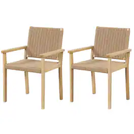 Costway - Patio Chair Set of 2 Rubber Wood Dining Armchairs Paper Rope Woven Seat Balcony - Natural