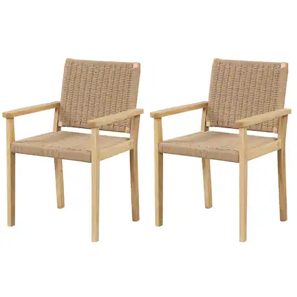 Front. Costway - Costway Patio Chair Set of 2 Rubber Wood Dining Armchairs Paper Rope Woven Seat Balcony - Natural.
