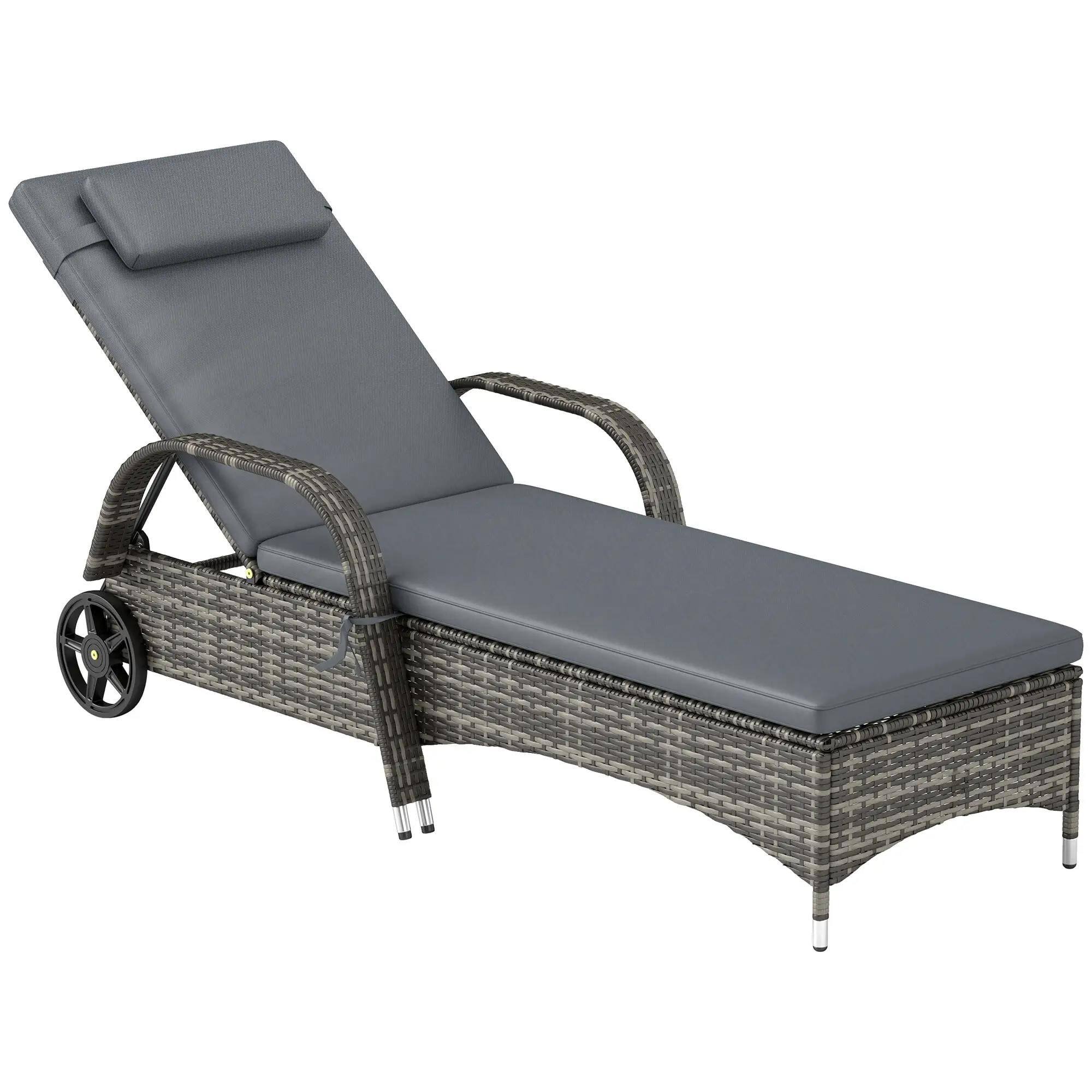 Angle. Resenkos - Resenkos Outdoor Premium Chaise Lounge Chair-5-Level Adjustable Backrest, Rattan Weave, Mixed Gray and Gray - Mixed Gray and Gray.
